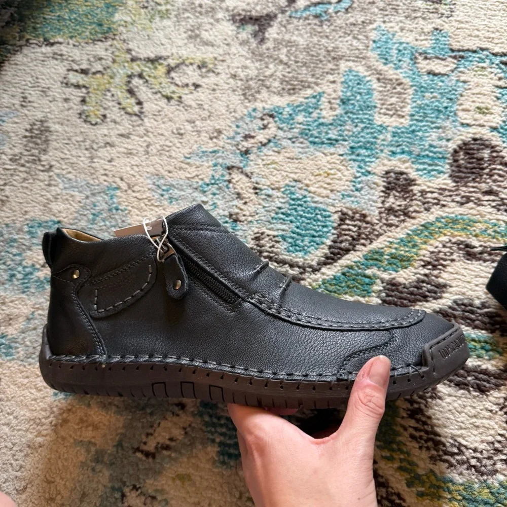 New Grant & Morgan Black Leather Boots Side Zip Comfort Shoes Men’s 12 EU 46